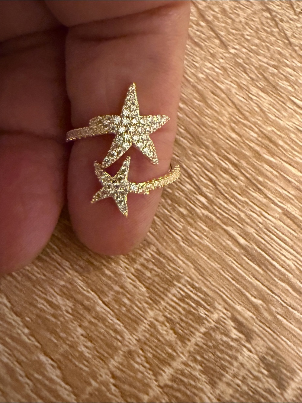 Gold Star Pave Double Star Open Ring - Women Jewelry